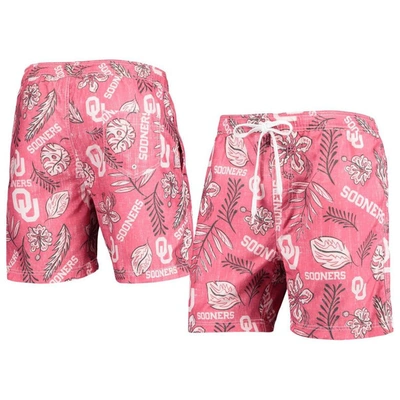 WES & WILLY WES & WILLY CRIMSON OKLAHOMA SOONERS VINTAGE FLORAL SWIM TRUNKS