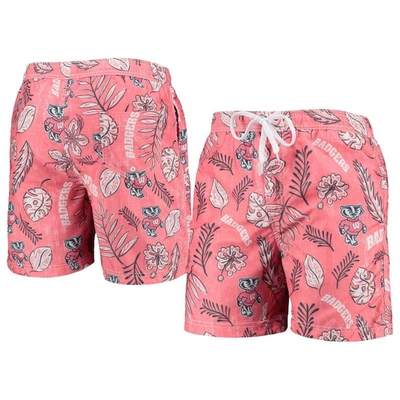 WES & WILLY WES & WILLY RED WISCONSIN BADGERS VINTAGE FLORAL SWIM TRUNKS