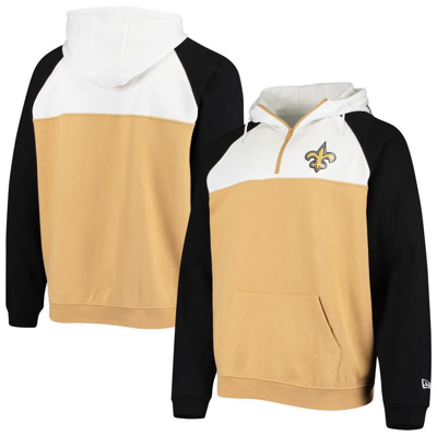 New Era Men's Gold, White New Orleans Saints Gametime Quarter-zip Hoodie Jacket In Gold-tone,white