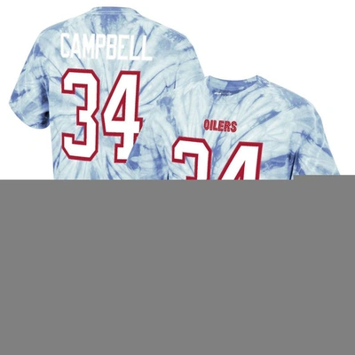 MITCHELL & NESS MITCHELL & NESS EARL CAMPBELL LIGHT BLUE HOUSTON OILERS TIE-DYE RETIRED PLAYER NAME & NUMBER T-SHIRT