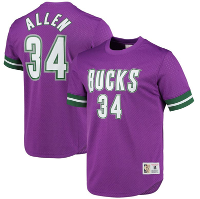 Mitchell & Ness Men's  Ray Allen Purple Milwaukee Bucks 2000 Mesh Name And Number T-shirt