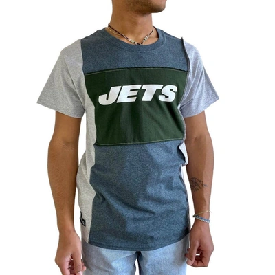 REFRIED APPAREL REFRIED APPAREL HEATHER CHARCOAL NEW YORK JETS SUSTAINABLE SPLIT T-SHIRT