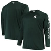 COLUMBIA COLUMBIA GREEN MICHIGAN STATE SPARTANS BIG & TALL TERMINAL TACKLE OMNI-SHADE LONG SLEEVE RAGLAN T-SH