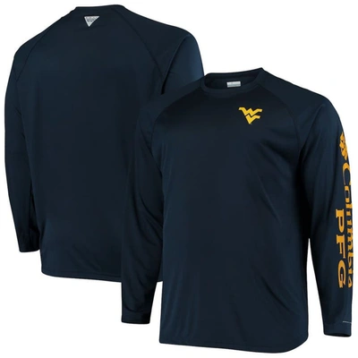 Columbia Navy West Virginia Mountaineers Big & Tall Terminal Tackle Long Sleeve Omni-shade T-shirt