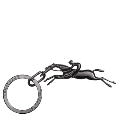 Longchamp `metal Horse` Key Ring In Black