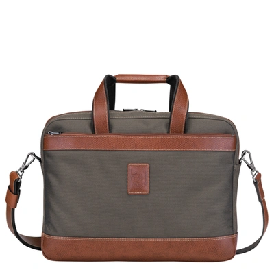Longchamp Boxford Logo-embossed Canvas And Leather Briefcase In Brown