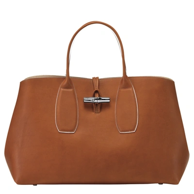 Longchamp Top Handle Bag L Roseau In Cognac