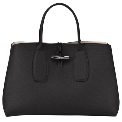 Longchamp Top Handle Bag L Roseau In Black