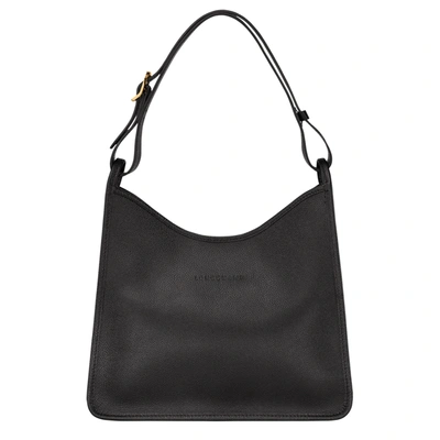 Longchamp Medium Le Foulonné Hobo Leather Bag In Black