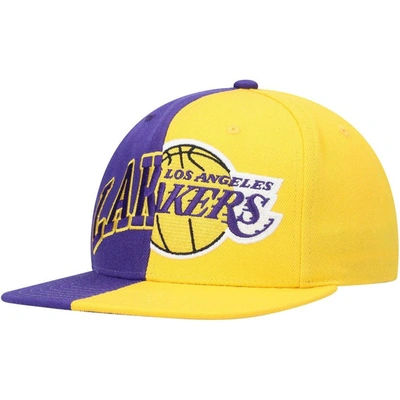 Mitchell & Ness Men's  Purple, Gold Los Angeles Lakers Half And Half Snapback Hat In Purple,gold