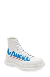 Alexander Mcqueen Tread Sleek Hi-top Sneakers In White,blue
