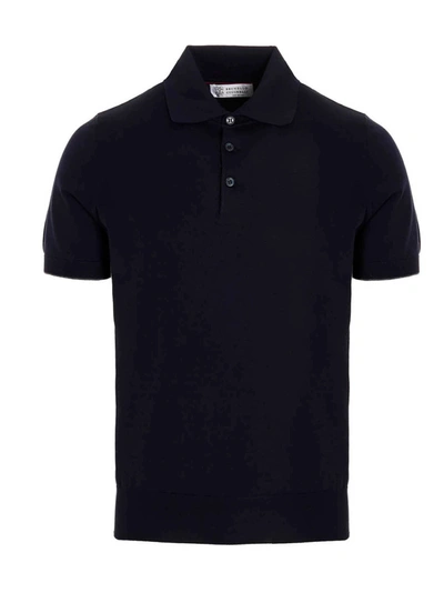 Brunello Cucinelli Short Sleeved Buttoned Polo Shirt In Navy