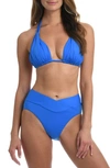 La Blanca Island Gathered Halter Bikini Top In Capri Blue