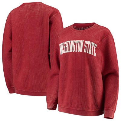 Pressbox Women's Crimson Washington State Cougars Comfy Cord Vintage-like Wash Basic Arch Pullover Sweatshirt