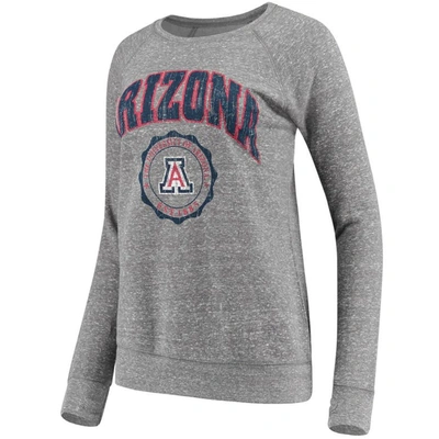 Pressbox Women's Heathered Gray Arizona Wildcats Edith Vintage-like Knobi Pullover Sweatshirt