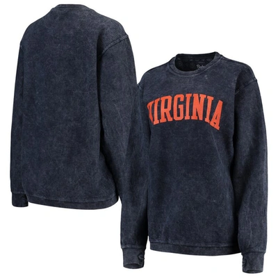 Pressbox Women's Navy Virginia Cavaliers Comfy Cord Vintage-like Wash Basic Arch Pullover Sweatshirt