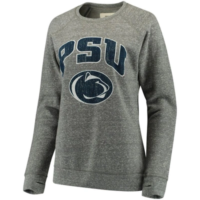 Pressbox Women's Heathered Gray Penn State Nittany Lions Edith Vintage-like Knobi Pullover Sweatshirt