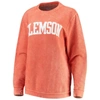 Pressbox Women's Orange Clemson Tigers Comfy Cord Vintage-like Wash Basic Arch Pullover Sweatshirt In Orange
