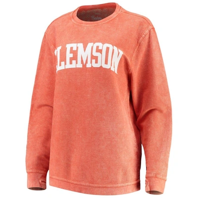 Pressbox Women's Orange Clemson Tigers Comfy Cord Vintage-like Wash Basic Arch Pullover Sweatshirt