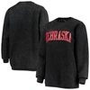 Pressbox Women's Black Nebraska Huskers Comfy Cord Vintage-like Wash Basic Arch Pullover Sweatshirt In Black