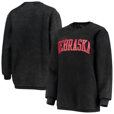 Pressbox Women's Black Nebraska Huskers Comfy Cord Vintage-like Wash Basic Arch Pullover Sweatshirt