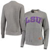 Pressbox Women's  Heathered Gray Lsu Tigers Moose Applique Quilted Crewneck Sweatshirt In Heather Gray