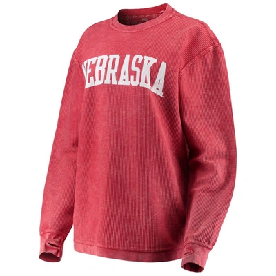 Pressbox Women's Scarlet Nebraska Huskers Comfy Cord Vintage-like Wash Basic Arch Pullover Sweatshirt