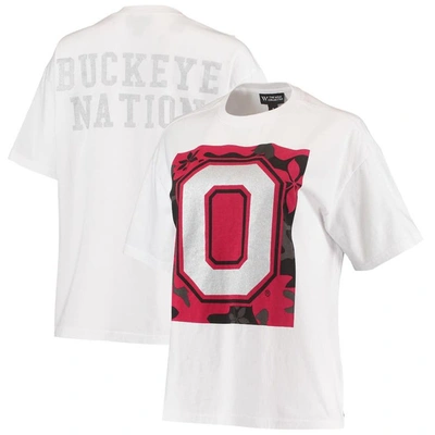 THE WILD COLLECTIVE THE WILD COLLECTIVE WHITE OHIO STATE BUCKEYES CAMO BOXY GRAPHIC T-SHIRT