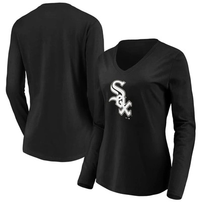 Fanatics Women's Black Chicago White Sox Official Logo Long Sleeve V-neck T-shirt
