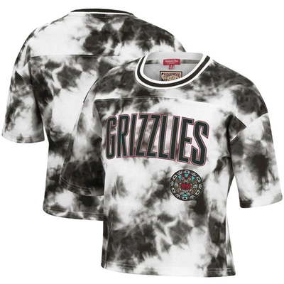 Mitchell & Ness Women's Black And White Vancouver Grizzlies Hardwood Classics Tie-dye Cropped T-shirt In Black/white