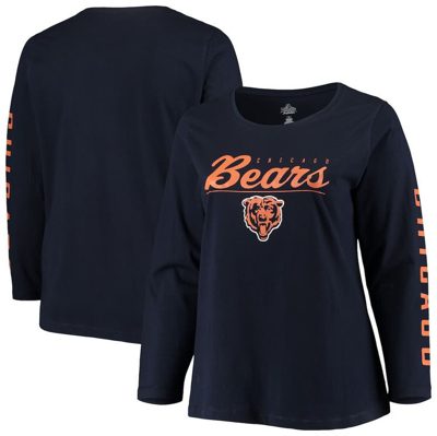 Majestic Women's Navy Chicago Bears Plus Size Team Logo Long Sleeve T-shirt