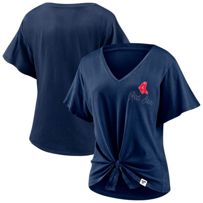 Fanatics Branded Navy Boston Red Sox Sport Resort Script Washed Tie Front V-neck T-shirt