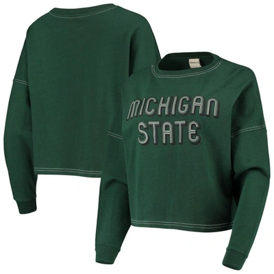 Chicka-d Green Michigan State Spartans Vintage Jersey Boxy Big Long Sleeve T-shirt