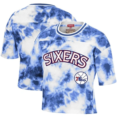 Mitchell & Ness Women's Royal And White Philadelphia 76ers Hardwood Classics Tie-dye Cropped T-shirt In Royal/white