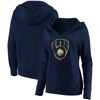 Fanatics Plus Size Navy Milwaukee Brewers Official Logo Crossover V-neck Pullover Hoodie In Navy