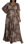 Kiyonna Floral Metallic Thread Dress In Vintage Vineyard
