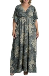 Kiyonna Floral Metallic Thread Dress In Twilight Blue