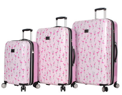Betsey Johnson Flamingo Strut 3 Pieces Expandable Spinner Set In Multi