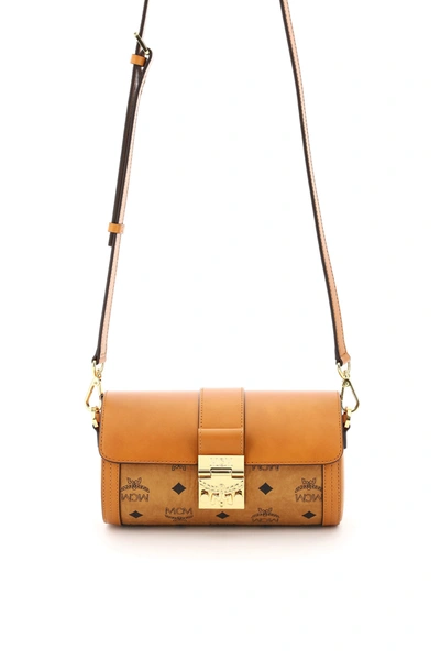 Mcm Small Tracy Visetos Coated Canvas & Leather Cylinder Crossbody Bag In Cognac