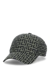 Balmain Monogram Print Baseball Hat In Kaki Foncé/noir