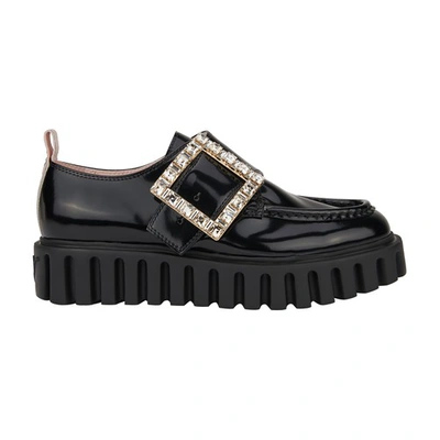 Roger Vivier Viv Creepers Strass Buckle Loafers In Nero