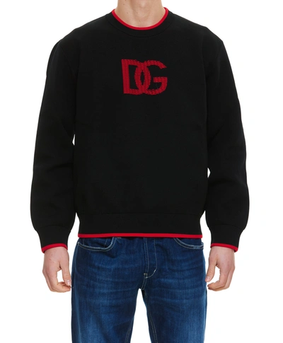 Dolce & Gabbana Logo Tech Blend Knit Sweater In Black,red
