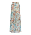 Etro Pleated Floral-print Silk-chiffon Maxi Skirt In Azzurro