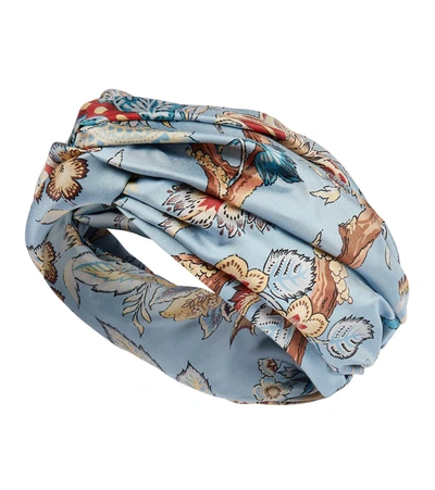 Etro Interlocking Floral-print Turban Headband In Blue
