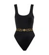Versace Black One-piece Swimsuit With Greca And Medusa Band In Nero