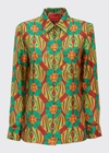 LA DOUBLEJ BOY ABSTRACT CLOVER-PRINT SILK SHIRT