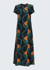 La Doublej Floral-print Silk Midi Swing Dress In Melograno Nero