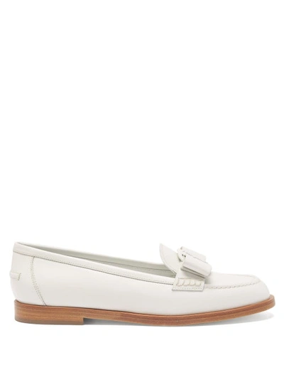 Ferragamo Vivaldo Leather Bow Loafers In White
