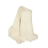 Taller Marmo Piccolo Ubud One-shoulder Feather-trimmed Crepe Mini Dress In Ivory