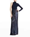 Halston Asymmetric Merino Wool Top In Navy